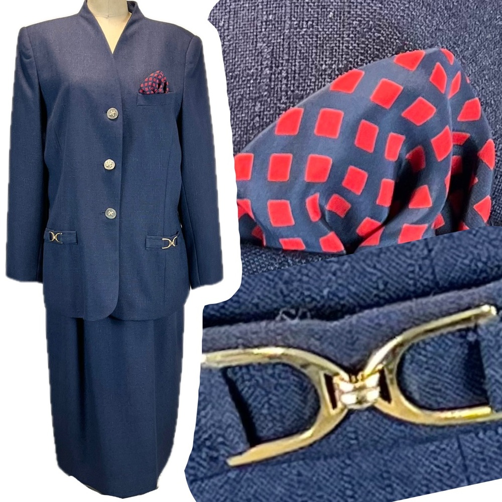 VINTAGE 80s Le Suit 2 piece dress set pencil midi skirt blazer jacket‎ office